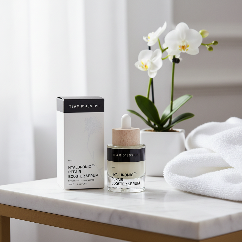 Hyaluronic Repair Booster Serum in elegant bathroom setting